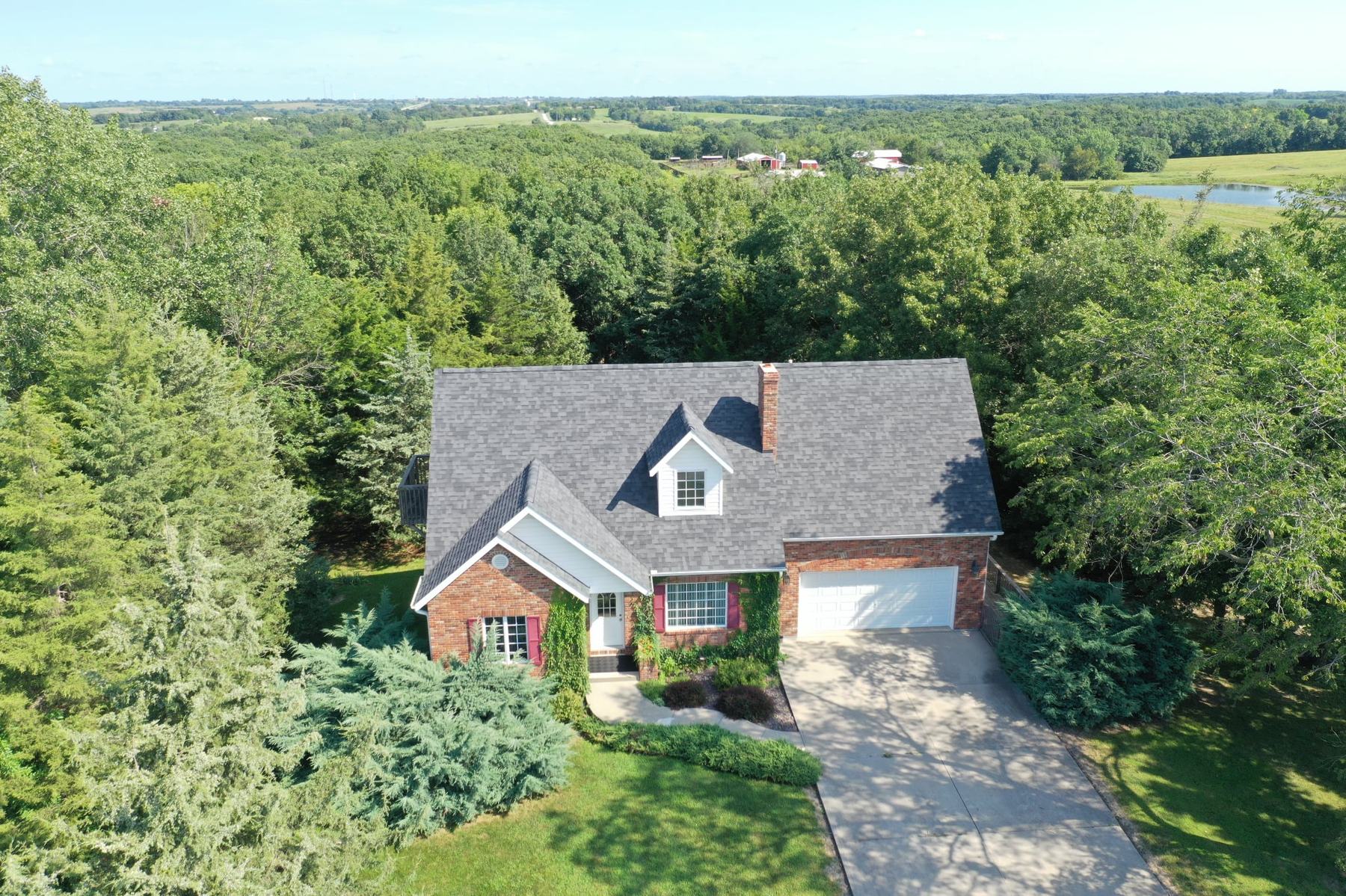 Aerial view of a country home on acreage in northwest Missouri