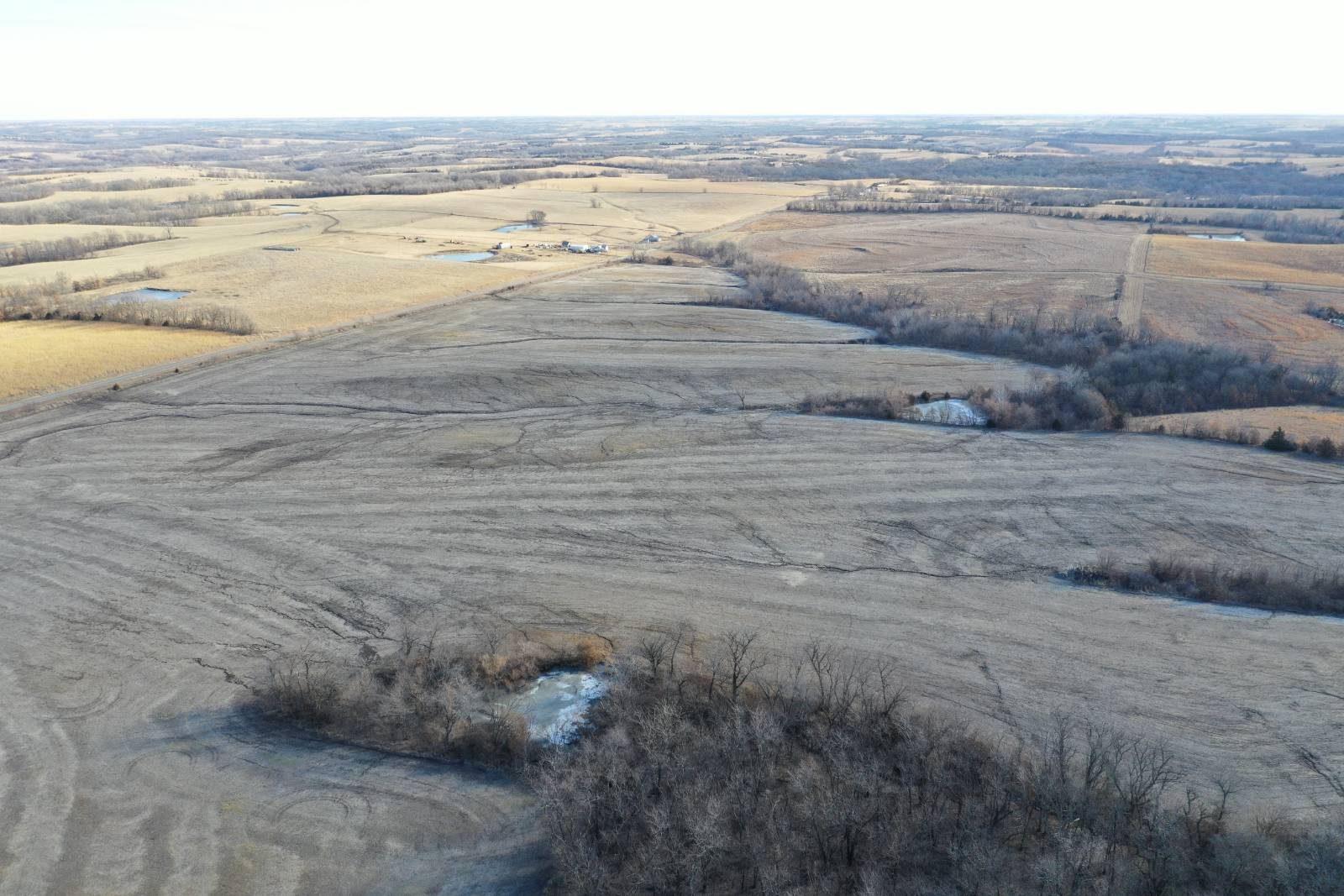 Aerial view of rolling crop ground in Gentry County, Missouri